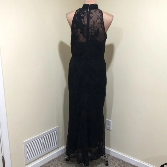 Badgley Mischka Lace Column Gown Size 2 Black Floral Lace - Picture 6 of 11